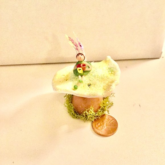 Mini Shroomie & Magical Fairy holding flowers, Swarovski Crystals in Cap! - Picture 1 of 7